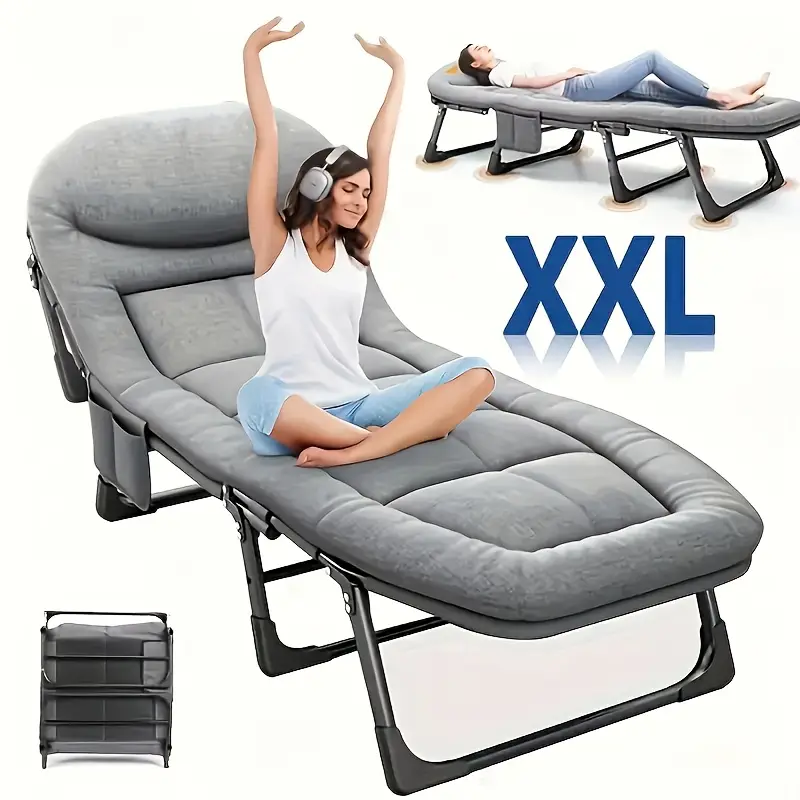 1pc American Folding Bed, Single Recliner Lunch Bed, Comfortable Ergonomic Folding Bed, Courtyard Concubine Folding Bed With Mattress, Portable Courtyard Office Camping Nap Multi-functional Lounge Chair Lazy Artifact