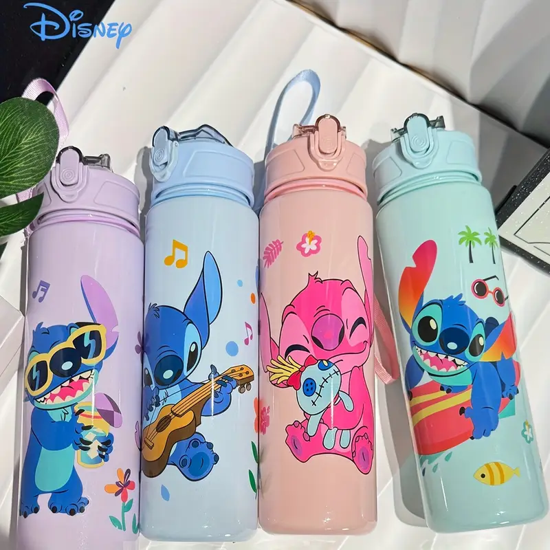 1pc Disney KLM Cartoon Transparent Sports Water Bottle, Leakproof with Pop-Up Lid, Lightweight Rectangle Design for Fitness, Running, Gym, and Outdoor Activities - Perfect Gift for Birthdays, Mother'S Day, Christmas, Easter, St. Patrick'S Day