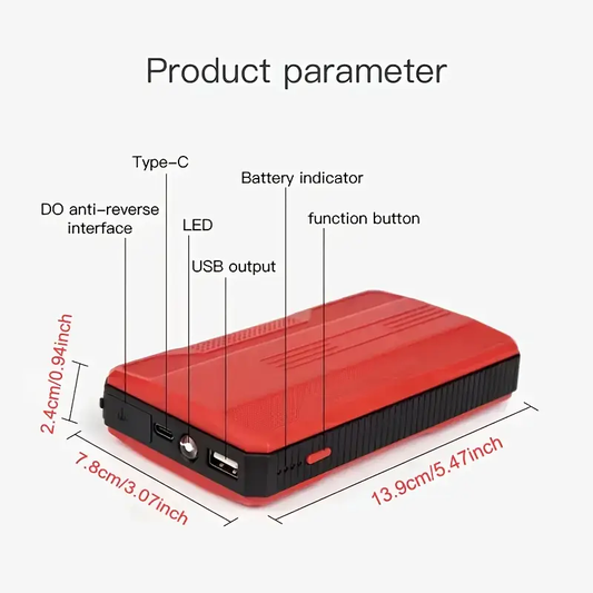 Portable Car Jump Starter Emergency Power Bank - 12V Battery Booster Charger for 1.59gal Gasoline And 1.32gal Diesel Engines - with Flashlight - for Cars, Motorcycles, SUVs - Safely Jump-Start A Dead Battery In Seconds, Cargador De Bateria De Carro