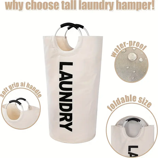 Large Waterproof Laundry Hamper with Foldable Size - Independent High Hanger, Soft Grip AI Handle, Durable Polyester Material, Ideal for Home & Travel, Travel Laundry Solution|Modern Laundry Accessory|Durable Handle, Laundry Baskets