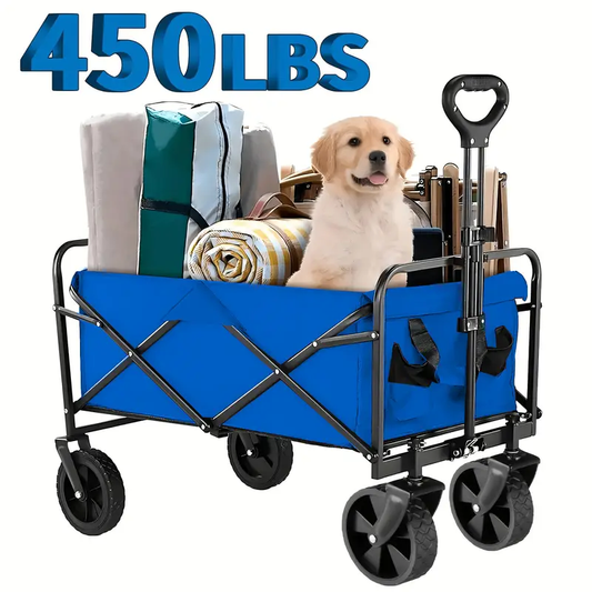 INBRAVE 450/330/220LBS Capacity Heavy-Duty All-Terrain Folding Cart - iron Frame and 800D Oxford Fabric, Foldable Multi-Purpose Wagon for Camping, Gardening, Beach, Shopping,Track and Field Equipment Transport Vehicle, No Assembly Required