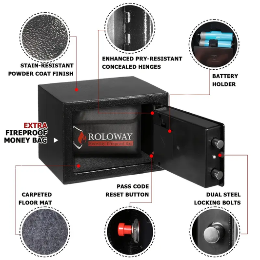 Heavy-Duty Fireproof Steel Safe With Cash Bag - Secure Home Safe Box With Keypad & Key Lock, Ideal For Storing Money, Documents, And Valuables (Black)