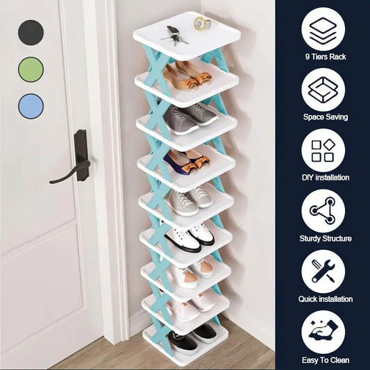 9/6 Tier Shoe Rack, Can Hold 9 Pairs Of Shoes, Space-saving Vertical Shoe Rack, Tall And Narrow Shoe Rack For Entryway, Closet, Hallway, Bathroom, Dormitory, Plastic Stackable Shoe Rack, Easy To Assemble, Black/blue/green/black And White/gray
