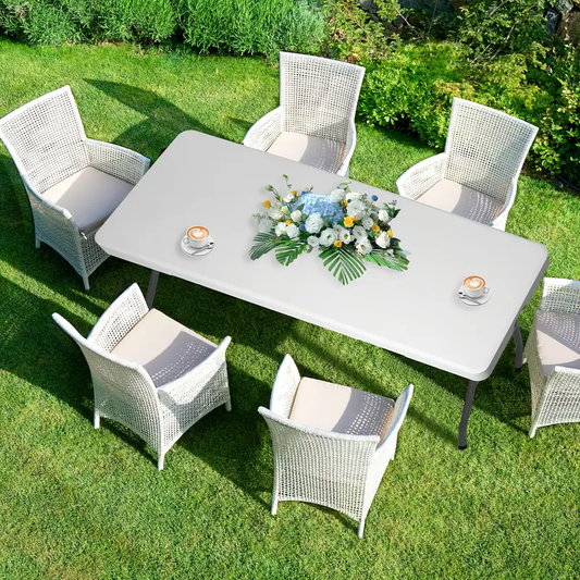 4ft/6ft Plastic folding Table, Portable Dining Table Indoor Outdoor with Carrying Handle, Locks - White
