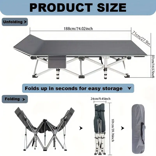 75 Inch Outdoor Folding Bed, Camping Bed With Flip Mattress, Portable Foldable Guest Bed, 600 Pound Load-bearing Capacity, Heavy-duty Bed With Handbag, Suitable For Teenagers, Adults, Travelers, Gardens, Balconies, Available In Gray And Gray Blue